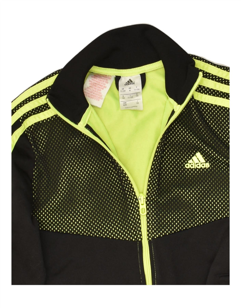 ADIDAS Boys Graphic Tracksuit Top Jacket 11-12 Years Black Spotted | Vintage Adidas | Thrift | Second-Hand Adidas | Used Clothing | Messina Hembry 