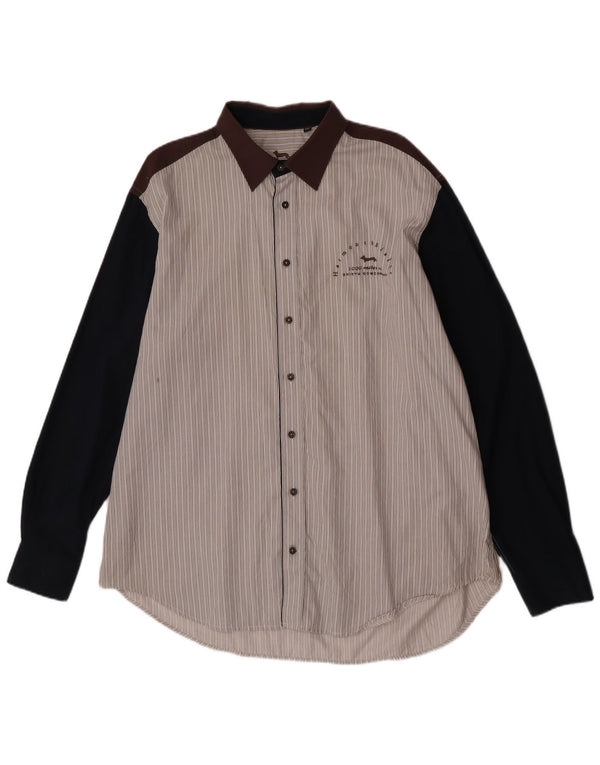 Harmont & Blaine Mens Regular Fit Shirt 4XL Off White Colourblock Cotton