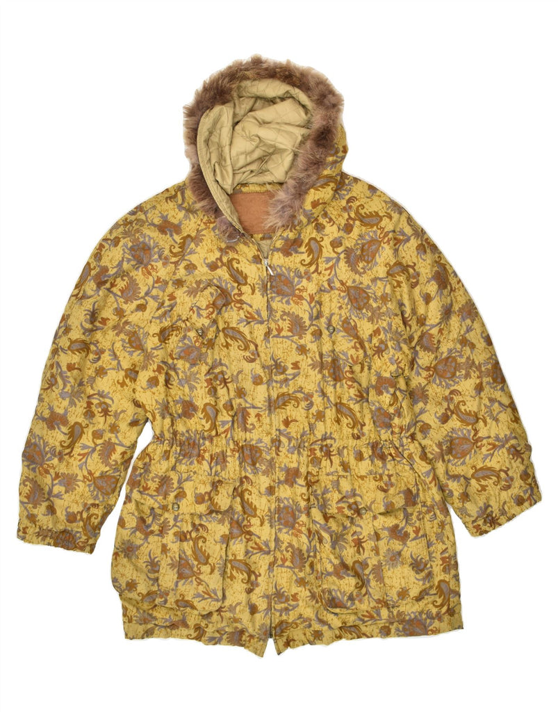 PENNY BLACK Womens Hooded Utility Jacket UK 14 Large Yellow Paisley | Vintage Penny Black | Thrift | Second-Hand Penny Black | Used Clothing | Messina Hembry 