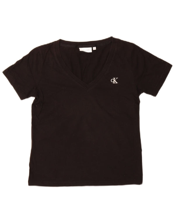 CALVIN KLEIN JEANS Womens T-Shirt Top UK 2 XS Black Cotton