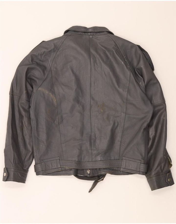 VINTAGE Mens Leather Jacket IT 48 Medium Grey Vintage Vintage and Second-Hand Vintage from Messina Hembry 