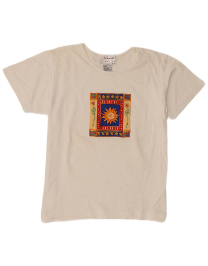 Talbots Womens Petites Graphic T-Shirt Top UK 14 Medium White Cotton