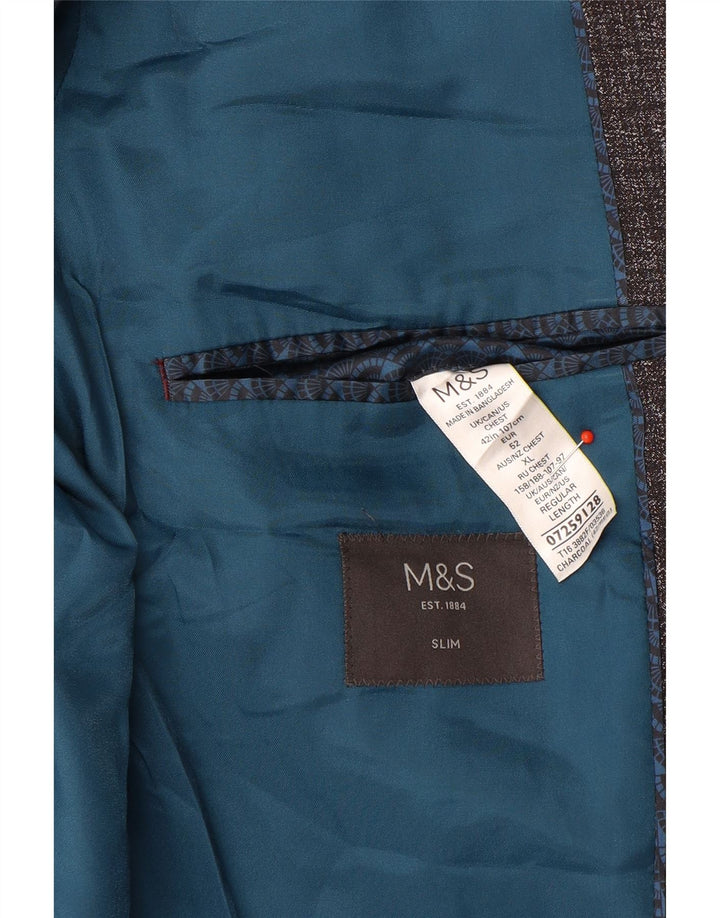 Marks & Spencer Mens 2 Button Slim Blazer Jacket UK 42 XL Grey Polyester