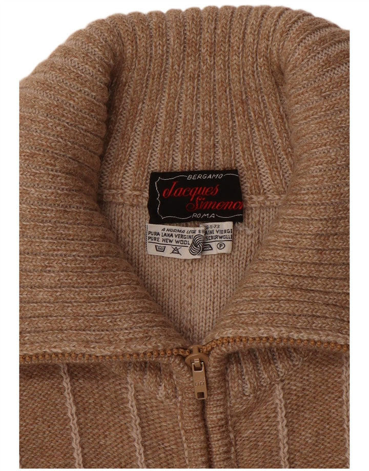 Vintage Mens Cardigan Sweater Small Brown Striped Wool