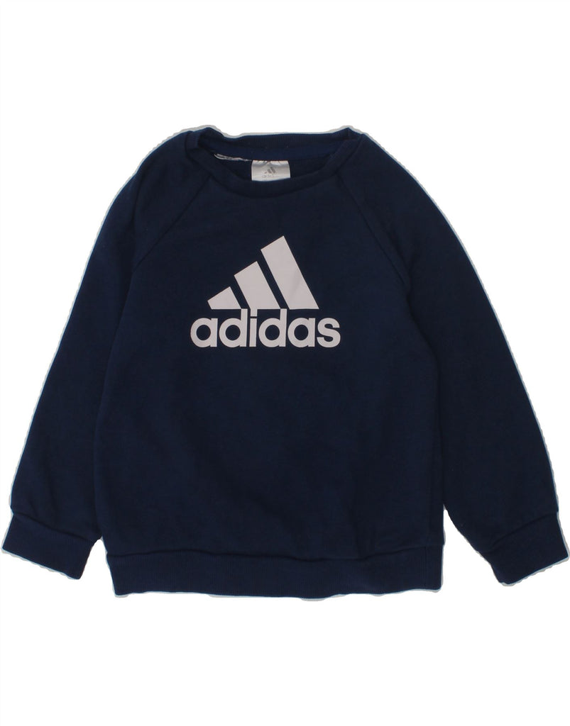 ADIDAS Baby Boys Graphic Sweatshirt Jumper 18-24 Months Navy Blue Cotton | Vintage Adidas | Thrift | Second-Hand Adidas | Used Clothing | Messina Hembry 