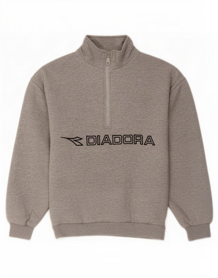 Diadora Mens Graphic Zip Neck Sweatshirt Jumper Small Grey Cotton