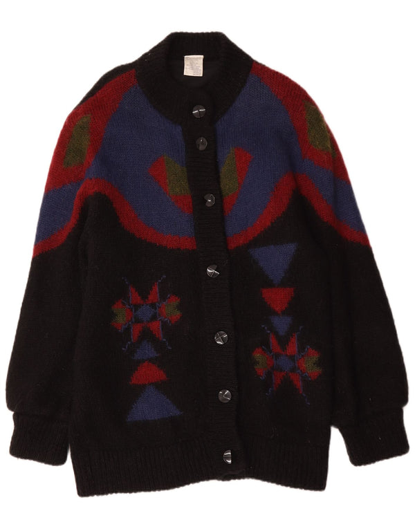 Vintage Womens Longline Cardigan Sweater UK 14/16 Large Black Geometric