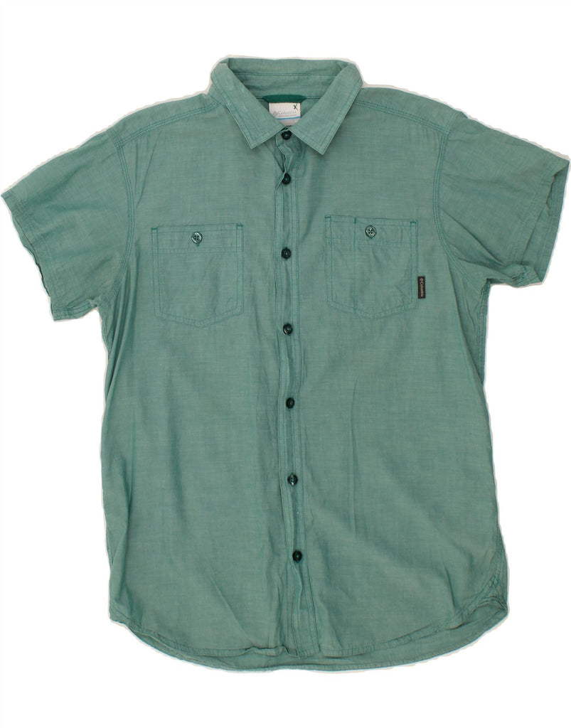 COLUMBIA Mens Short Sleeve Shirt Medium Green Cotton Vintage Columbia and Second-Hand Columbia from Messina Hembry 