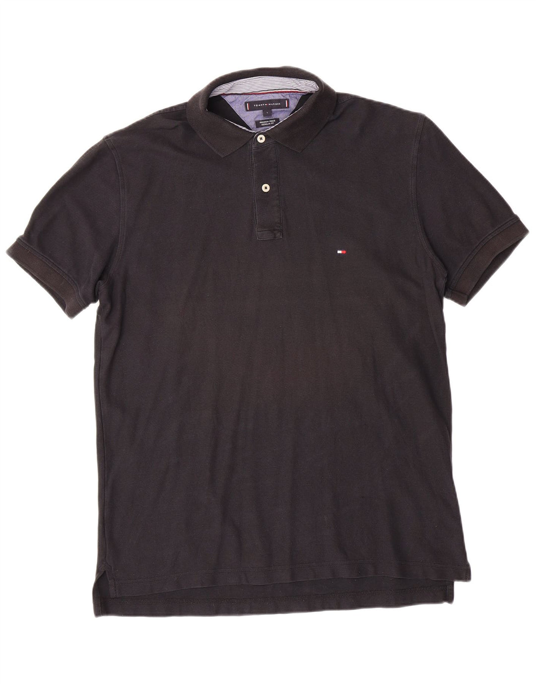 TOMMY HILFIGER Mens Regular Fit Polo Shirt Large Black Cotton