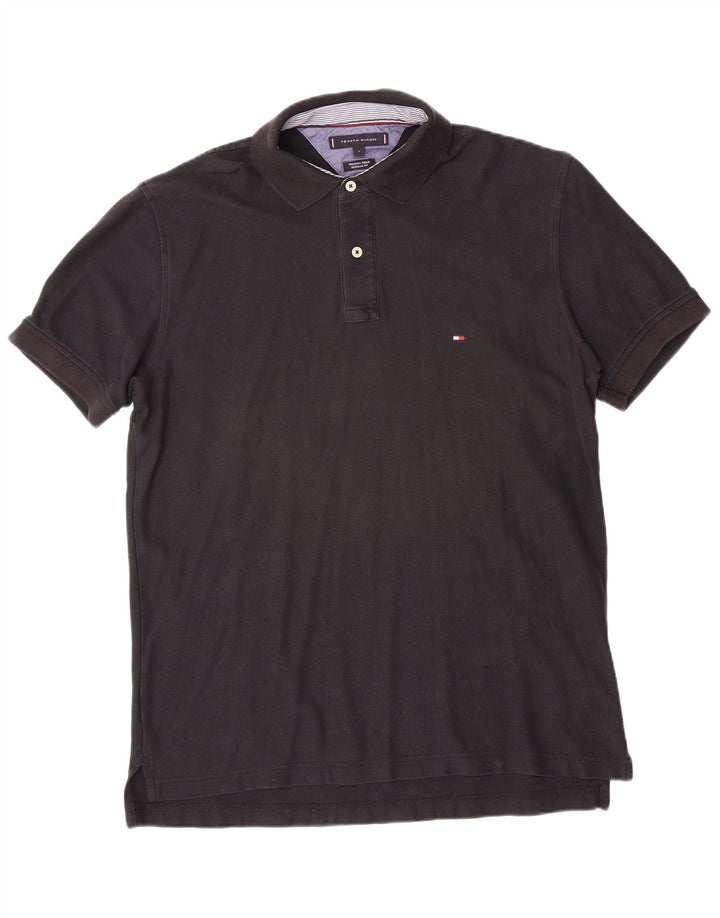 TOMMY HILFIGER Mens Regular Fit Polo Shirt Large Black Cotton