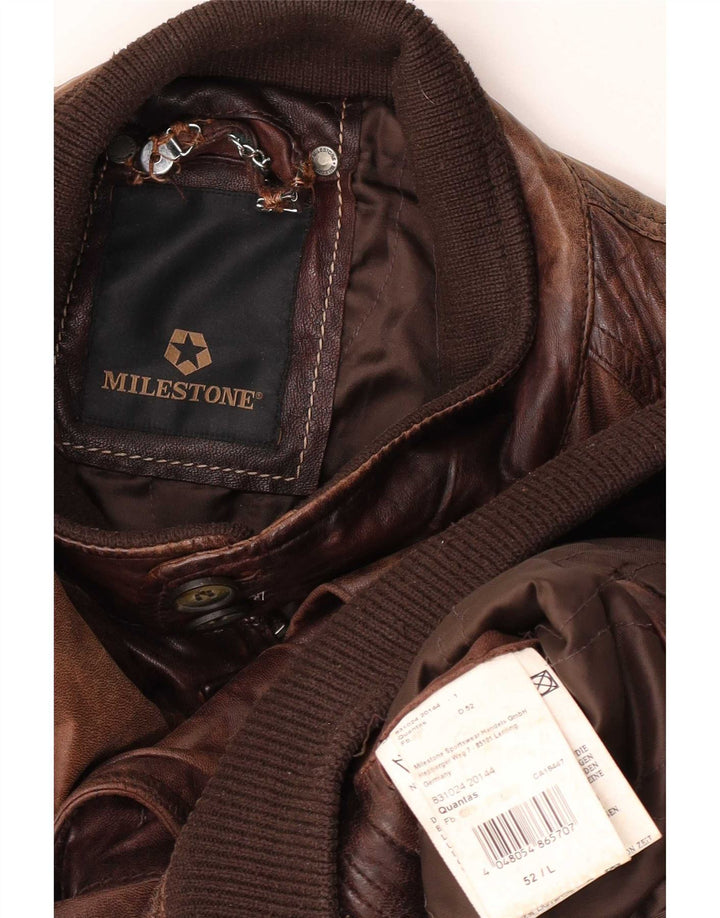 Milestone Mens Leather Jacket IT 52 XL Brown
