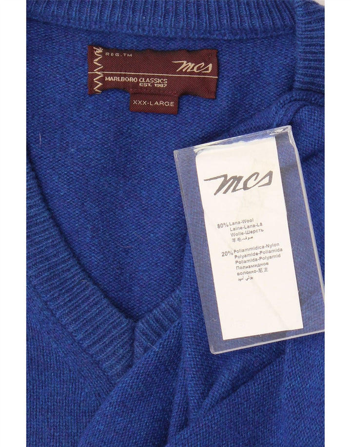 Marlboro Classics Mens V-Neck Jumper Sweater 3XL Blue Wool