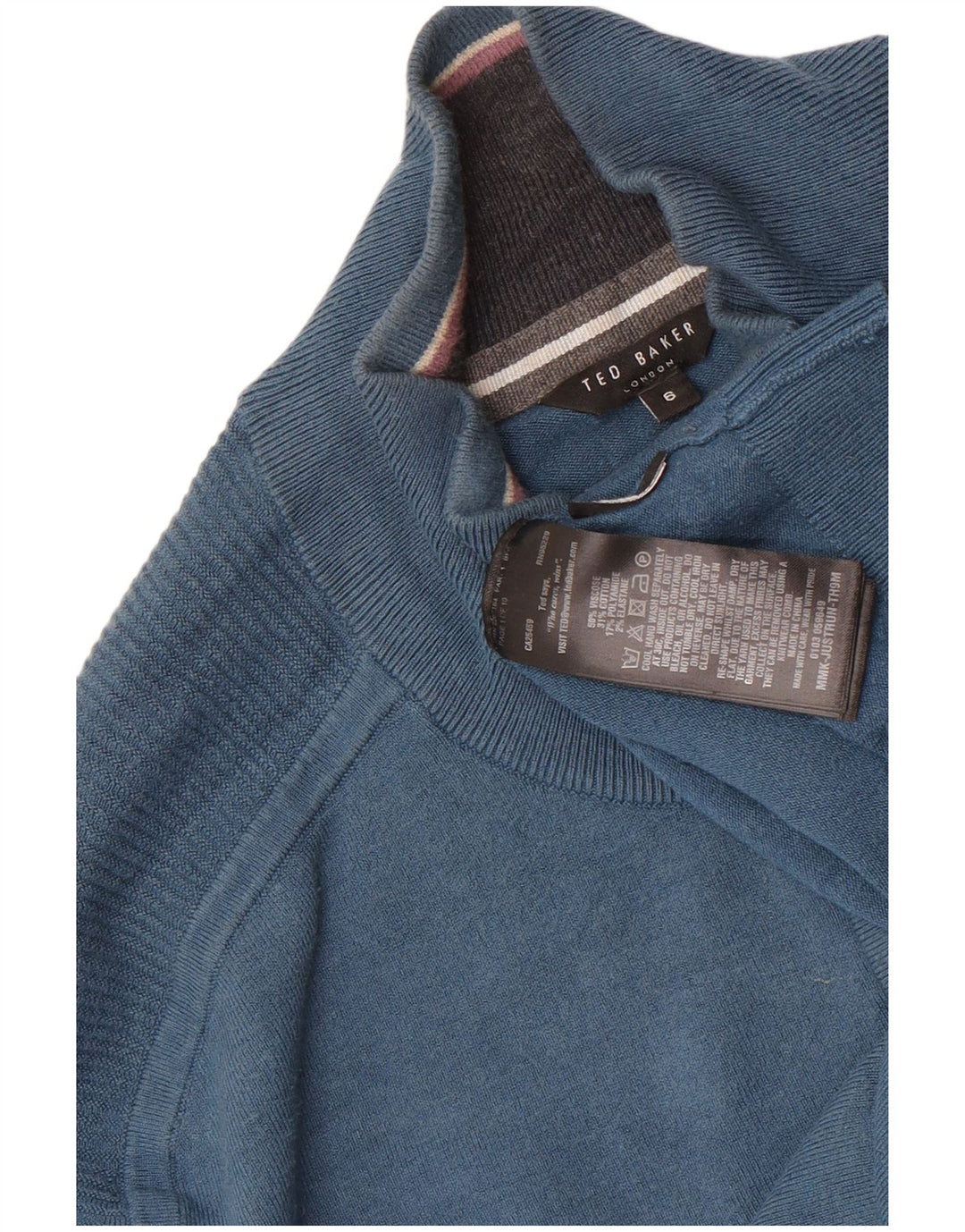 Ted Baker Mens Zip Neck Jumper Sweater Size 6 2XL Blue Viscose