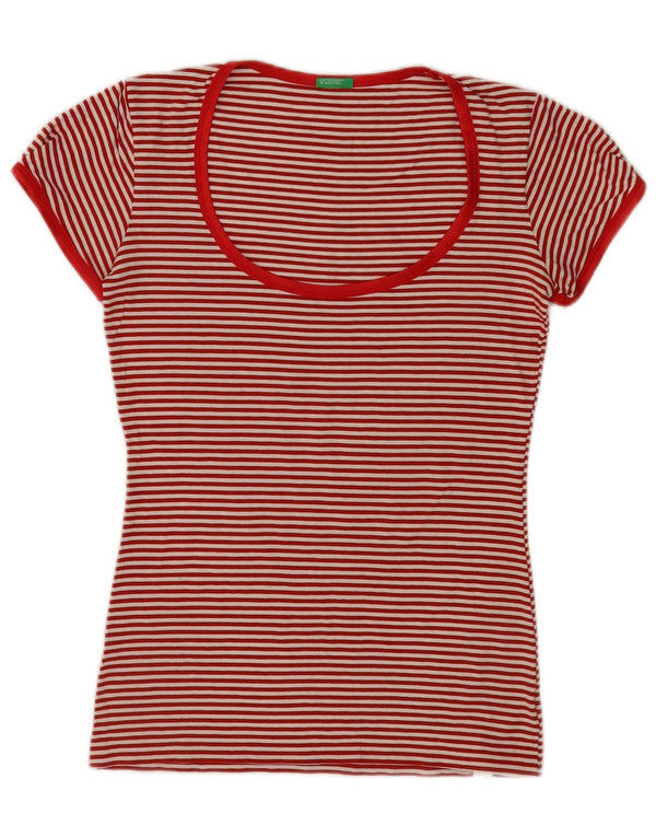 Benetton Womens T-Shirt Top UK 16 Large Red Striped Viscose