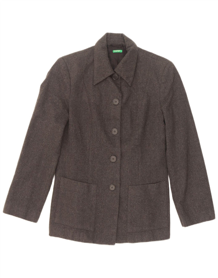 Benetton Womens 5 Button Blazer Jacket IT 44 Medium Grey Virgin Wool