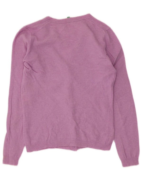 Benetton Womens Crop Cardigan Sweater UK 10 Small Pink Virgin Wool