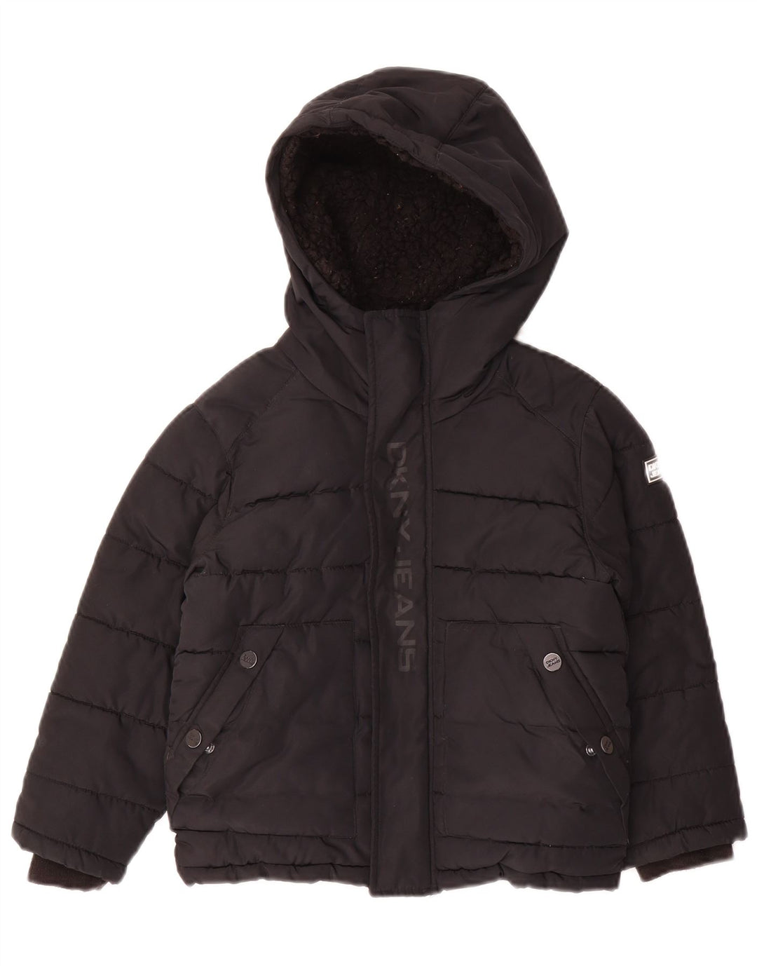 Dkny Boys Graphic Hooded Padded Jacket 5-6 Years Black Polyester