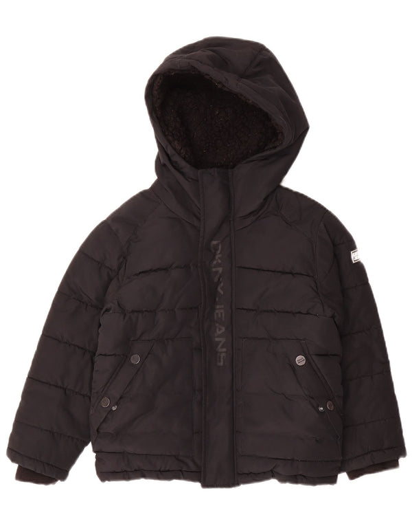 Dkny Boys Graphic Hooded Padded Jacket 5-6 Years Black Polyester