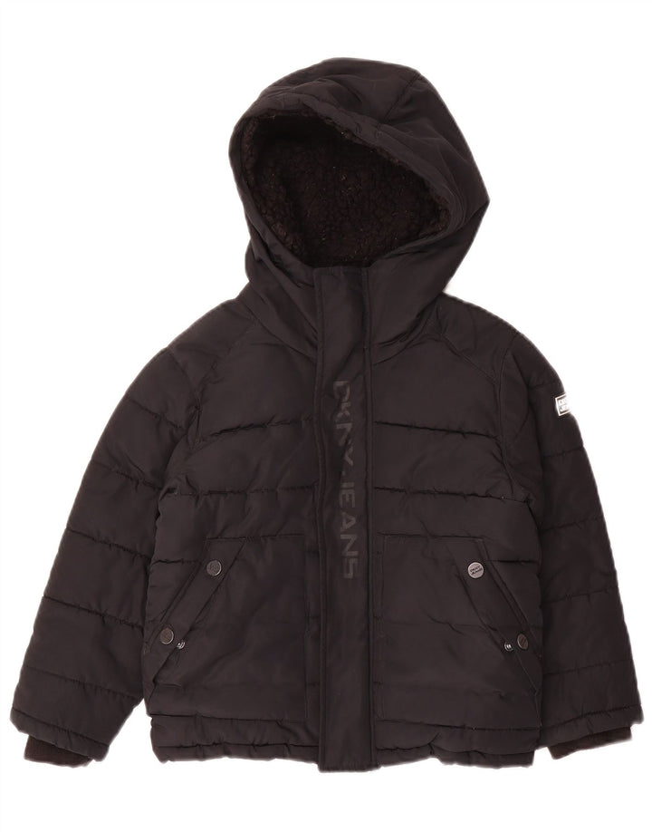 Dkny Boys Graphic Hooded Padded Jacket 5-6 Years Black Polyester