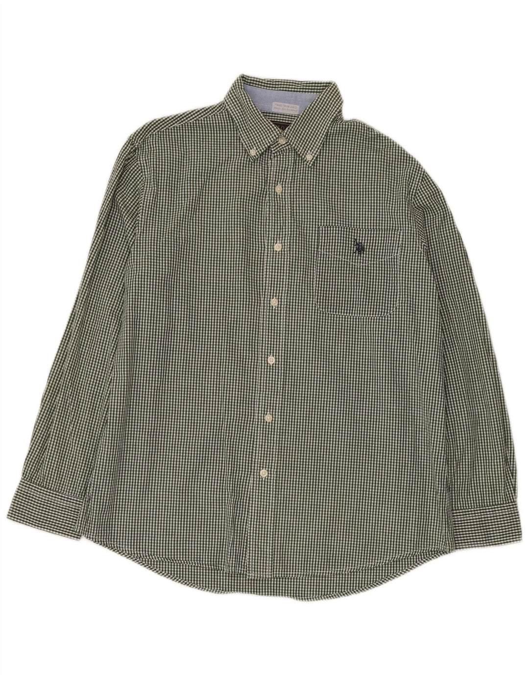 U.S. POLO ASSN. Mens Shirt Medium Green Gingham Cotton