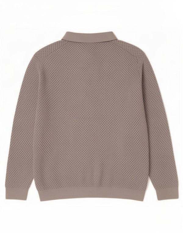Reiss Mens Polo Neck Jumper Sweater Large Grey Cotton