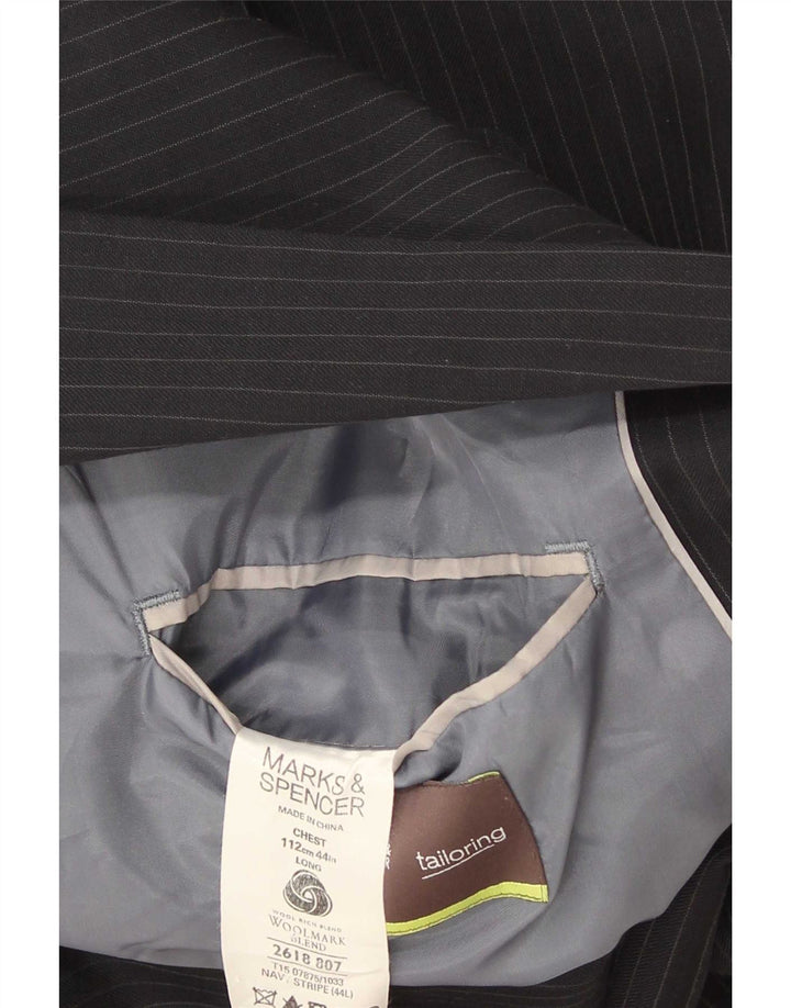 Marks & Spencer Mens Long Blazer Jacket UK 44 XL Navy Blue Pinstripe