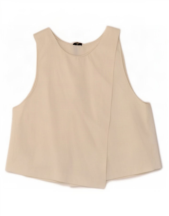 Zara Womens Crop Sleeveless Blouse Top UK 12 Medium Off White Viscose