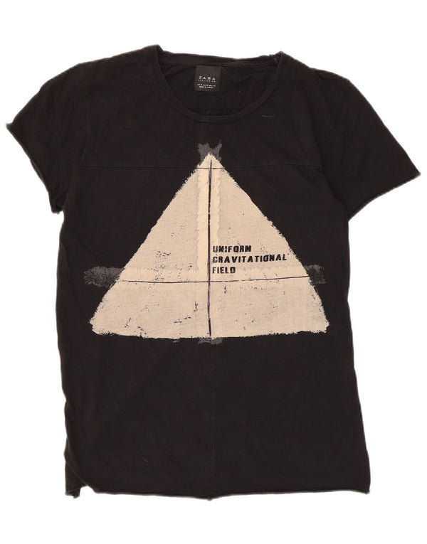 Zara Womens Graphic T-Shirt Top UK 12 Medium Black