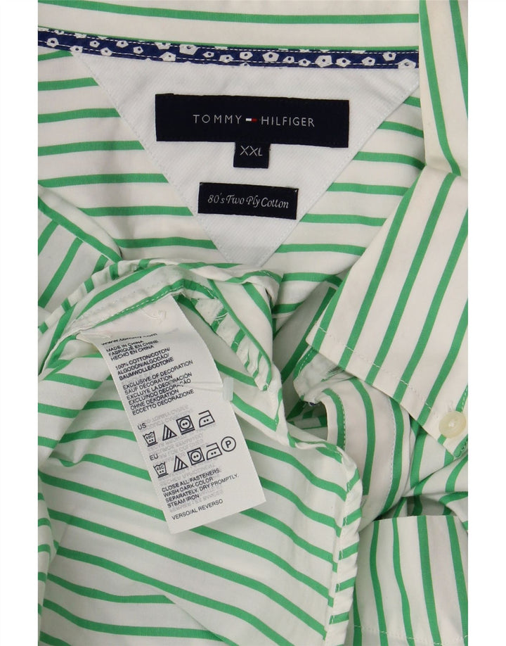 TOMMY HILFIGER Mens Shirt 2XL Green Pinstripe Cotton