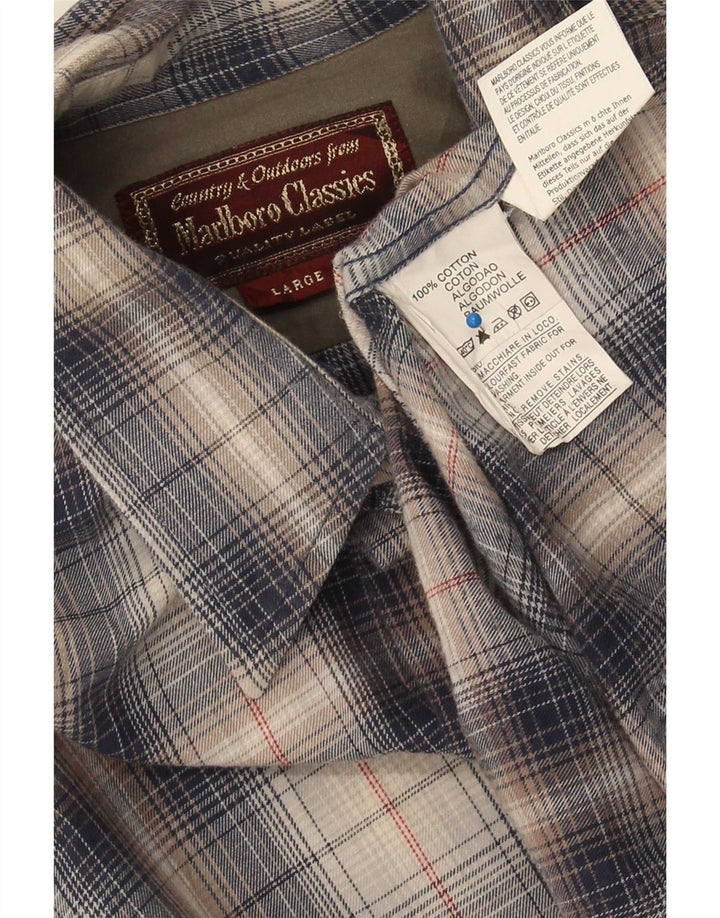 Marlboro Classics Mens Flannel Shirt Large Navy Blue Check Cotton