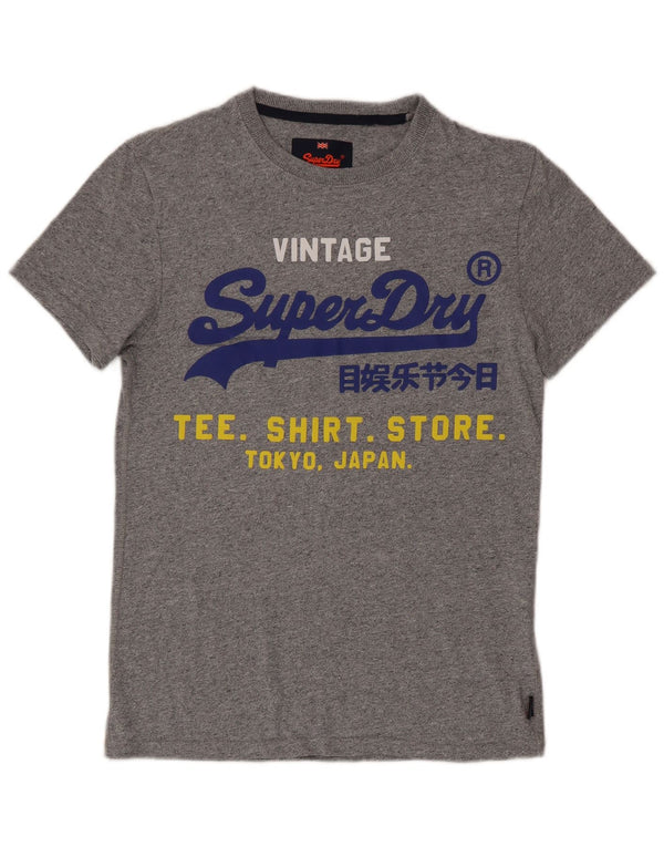 Superdry Mens Graphic T-Shirt Top Small Grey Flecked Cotton