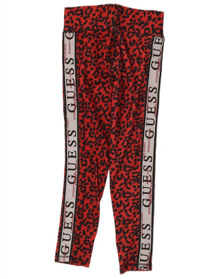 Guess Womens Graphic Crop Leggings UK 14 Large Red Animal Print Polyester