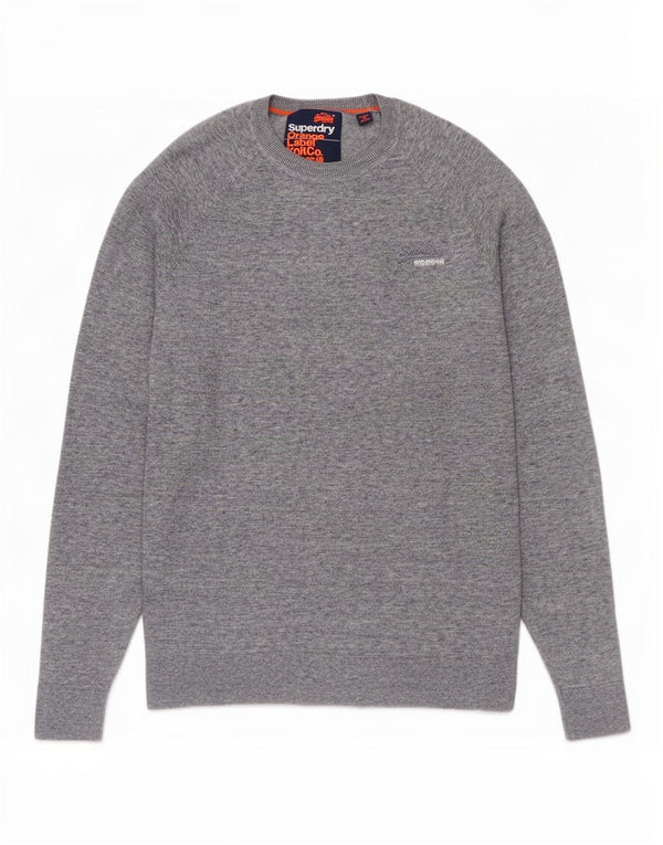 Superdry Mens Crew Neck Jumper Sweater Large Grey Flecked Cotton
