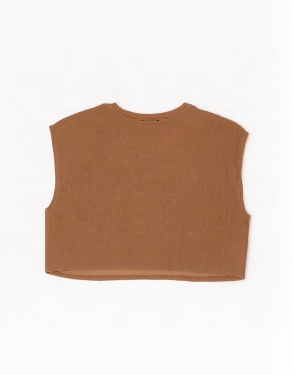 Zara Womens Crop Sleeveless Oversized Blouse Top UK 10 Small Beige
