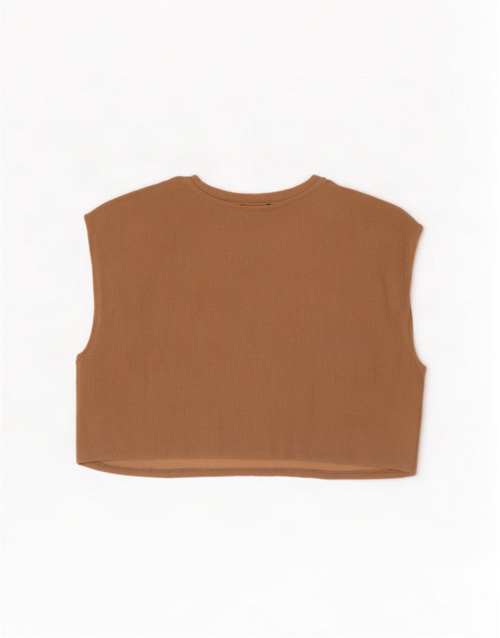 Zara Womens Crop Sleeveless Oversized Blouse Top UK 10 Small Beige