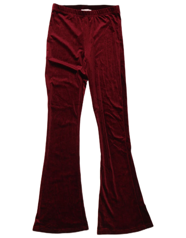 Topshop Womens Velvet Flare Casual Trousers UK 8 Small W27 L33 Burgundy