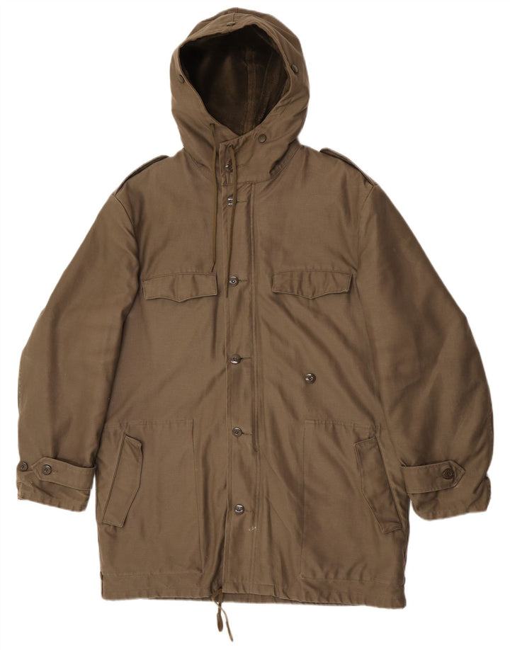 Vintage Mens Hooded Parka Jacket IT 52 XL Khaki Polyacrylic