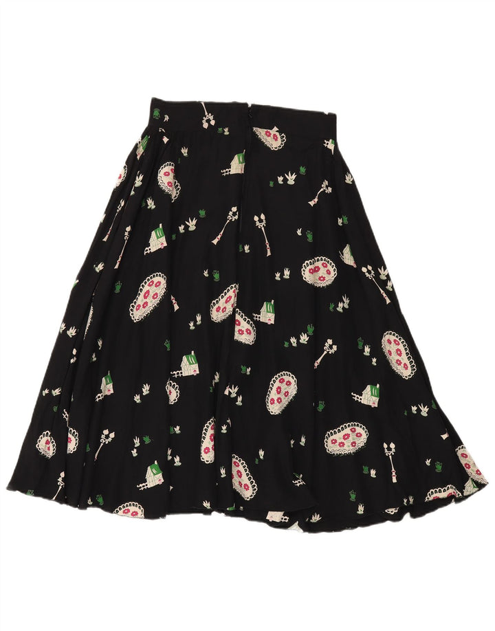 Vintage Womens Flared Skirt W28 Medium  Black Floral
