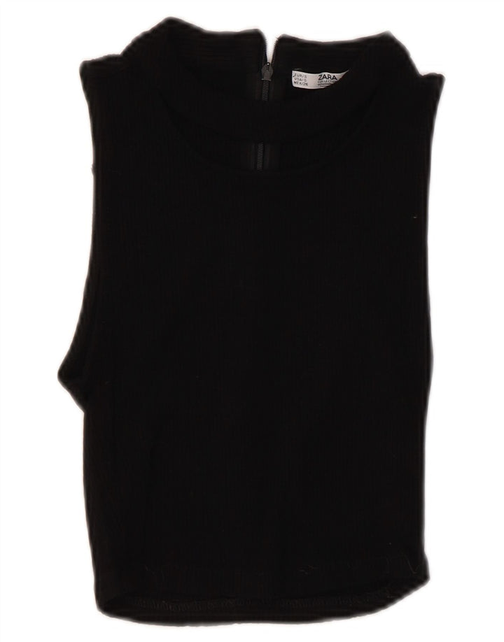 Zara Womens Sleeveless Crop Top UK 8 Small Black Viscose