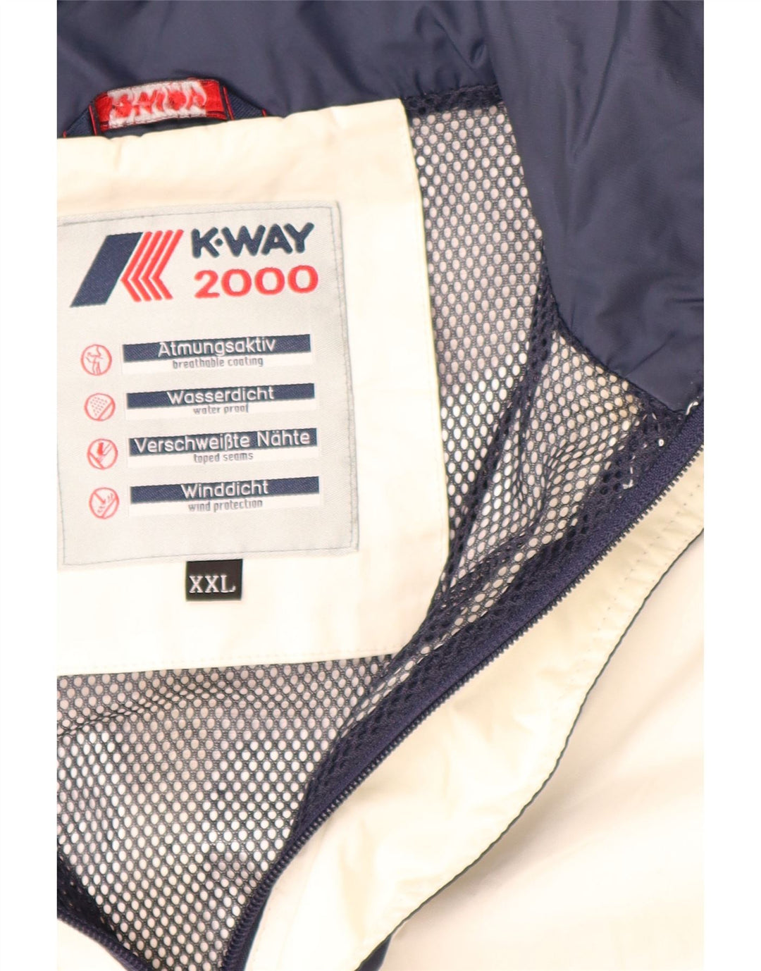 K-WAY Mens 2000 Hooded Rain Jacket UK 44 2XL White Colourblock Polyamide