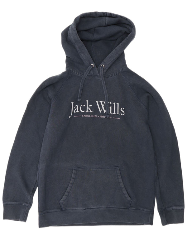 Jack Wills Womens Graphic Hoodie Jumper UK 12 Medium Navy Blue Cotton