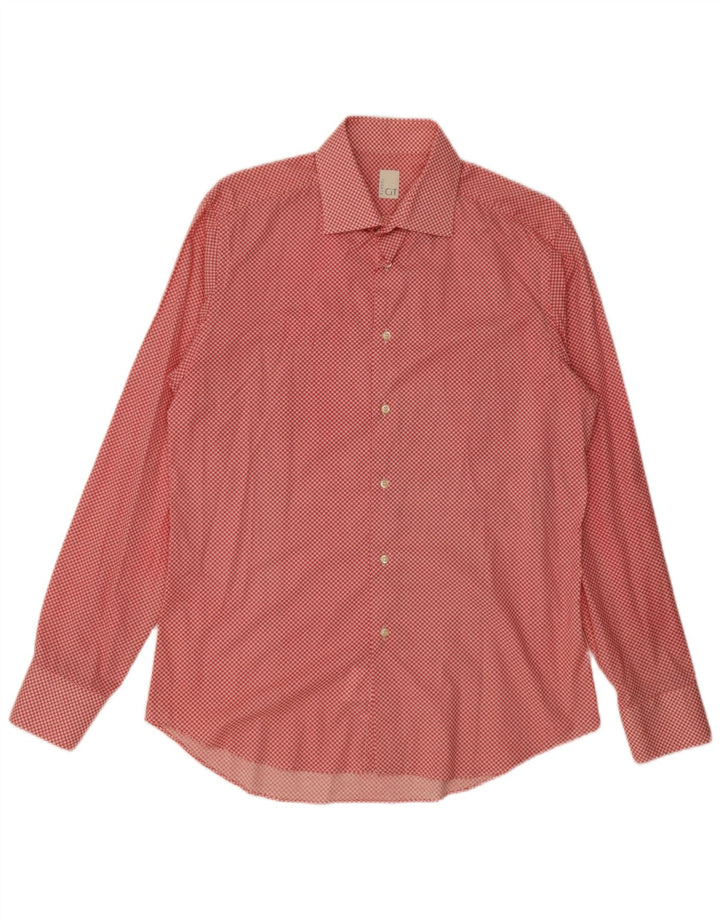 Vintage Mens Shirt Size 40 15 3/4 Medium Red Geometric Cotton