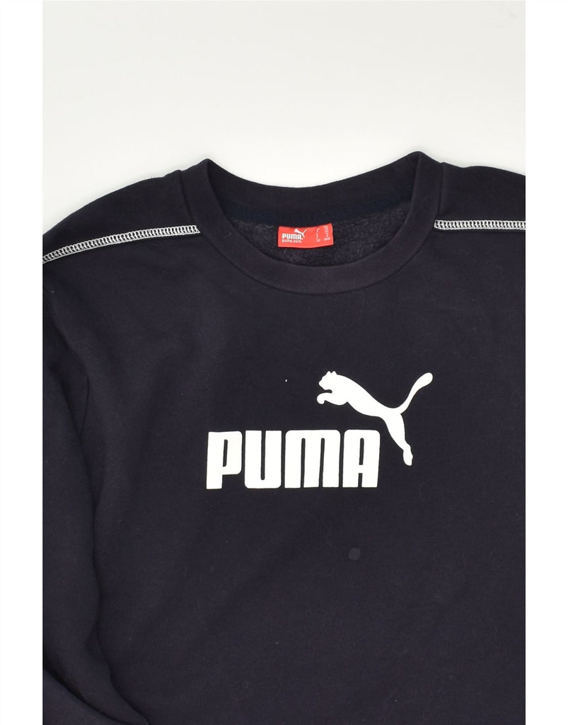 PUMA Boys Graphic Sweatshirt Jumper 15-16 Years Navy Blue Cotton | Vintage Puma | Thrift | Second-Hand Puma | Used Clothing | Messina Hembry 