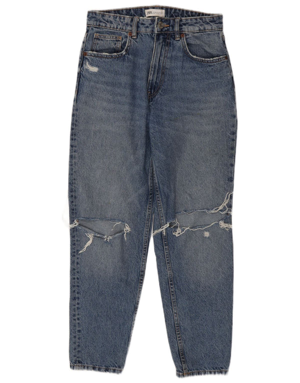 Zara Womens Distressed Tapered Jeans EU 38 Small W28 L27 Blue