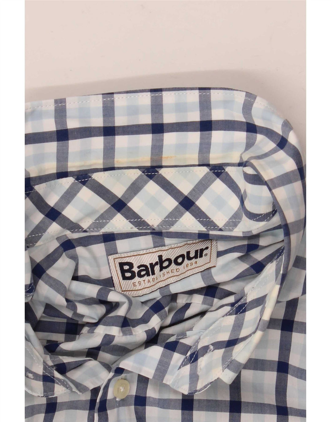 Barbour Mens Shirt Large Blue Check Cotton