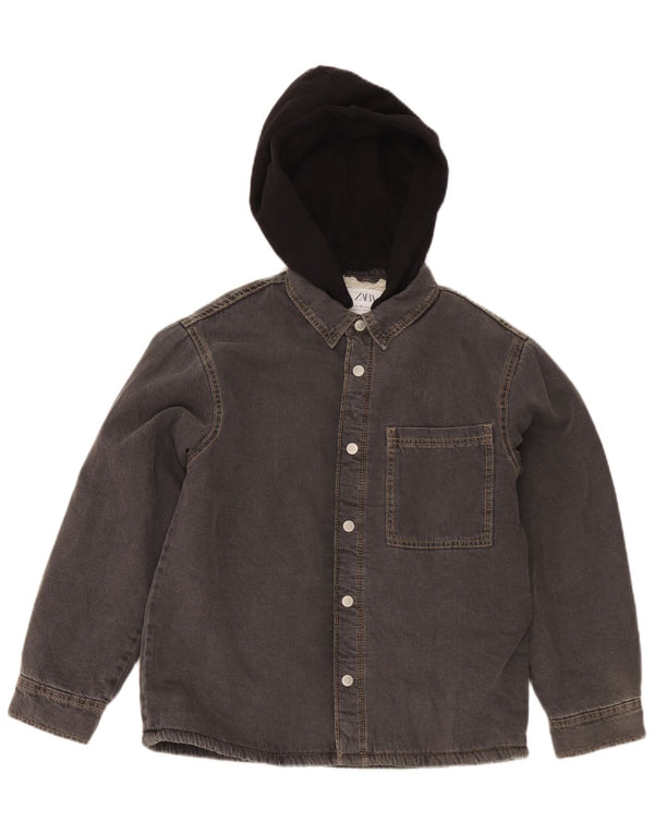 Zara Boys Hooded Denim Sherpa Jacket 11-12 Years Grey Colourblock Cotton