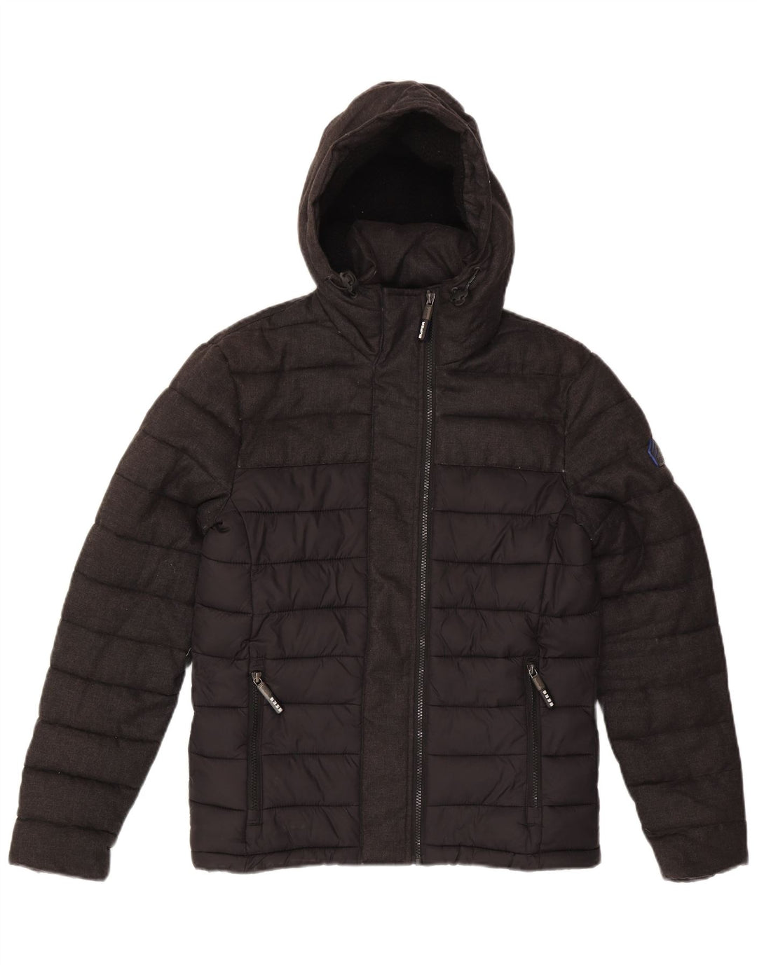 Superdry Mens Hooded Padded Jacket UK 36 Small Grey Polyester
