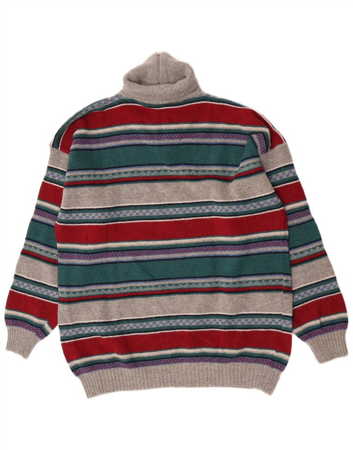 Vintage Mens Zip Neck Jumper Sweater Large Multicoloured Striped Lambswool