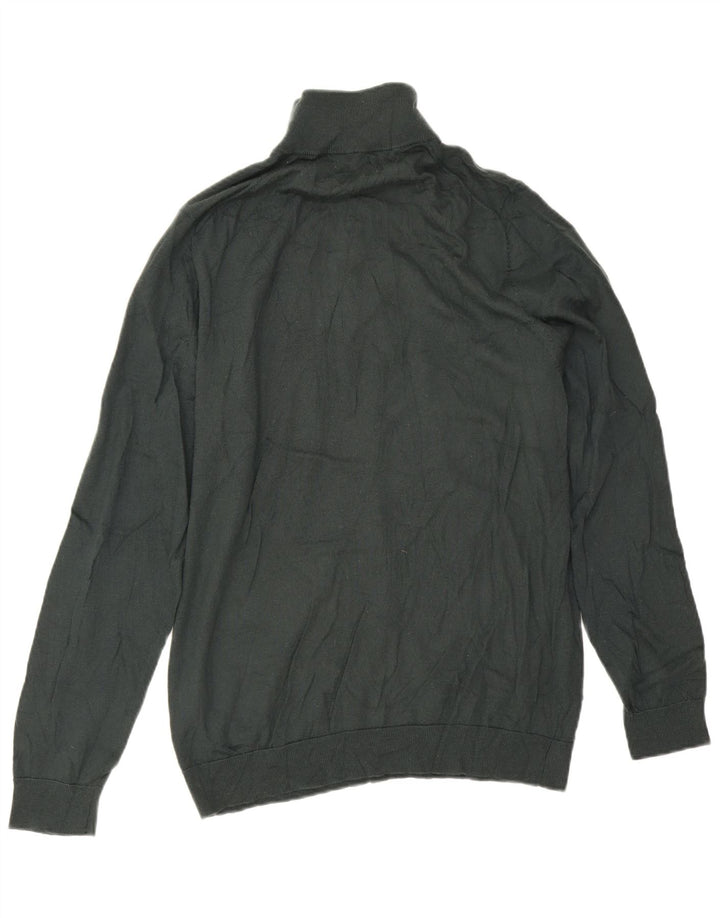 Marks & Spencer Mens Zip Neck Jumper Sweater Large Green Merino Wool