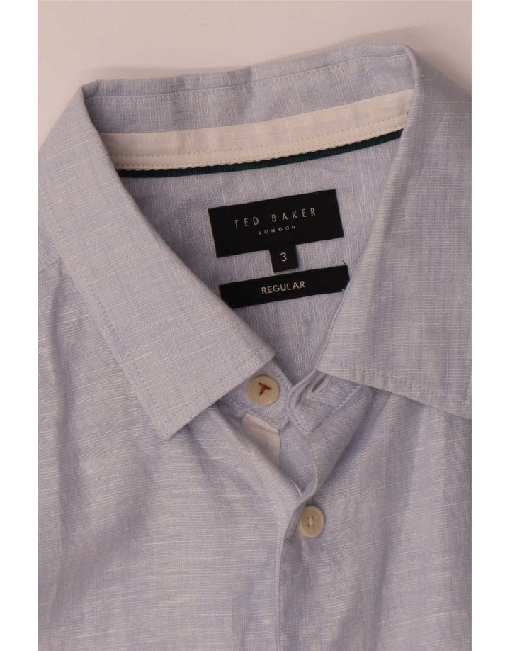 Ted Baker Mens Regular Fit Shirt Size 3 Medium Blue Linen